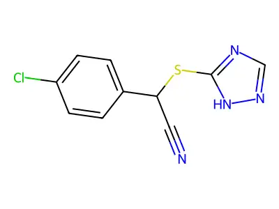 2-(4-chlorophenyl)-2-(1H-1,2,4-triazol-3-ylsulfanyl)acetonitrile structure
