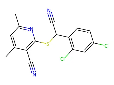 2-{[Cyano(2,4-dichlorophenyl)methyl]sulfanyl}-4,6-dimethylnicotinonitrile structure