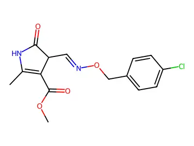 methyl 3-[(4-chlorophenyl)methoxyiminomethyl]-5-methyl-2-oxo-1,3-dihydropyrrole-4-carboxylate structure