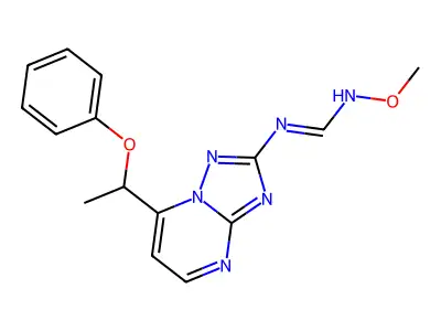 N-methoxy-N'-[7-(1-phenoxyethyl)-[1,2,4]triazolo[1,5-a]pyrimidin-2-yl]methanimidamide structure