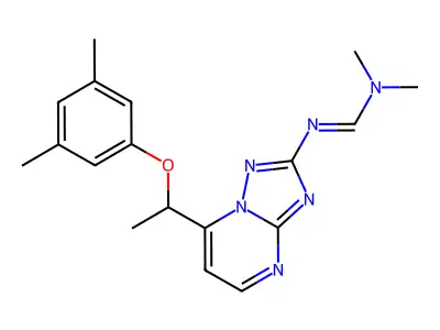 (E)-N'-{7-[1-(3,5-dimethylphenoxy)ethyl]-[1,2,4]triazolo[1,5-a]pyrimidin-2-yl}-N,N-dimethylmethanimidamide structure