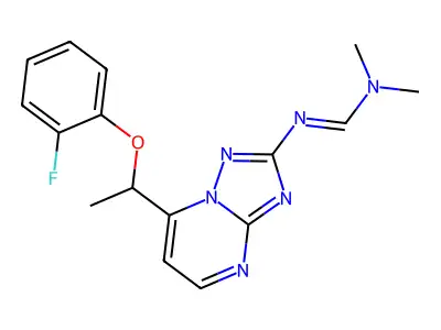 (E)-N'-{7-[1-(2-fluorophenoxy)ethyl]-[1,2,4]triazolo[1,5-a]pyrimidin-2-yl}-N,N-dimethylmethanimidamide structure