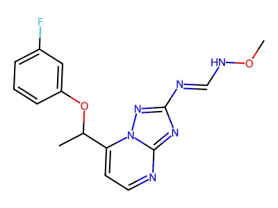 (E)-N-{7-[1-(3-fluorophenoxy)ethyl]-[1,2,4]triazolo[1,5-a]pyrimidin-2-yl}-N'-methoxymethanimidamide structure