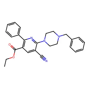 Ethyl 6-(4-benzylpiperazino)-5-cyano-2-phenylnicotinate structure