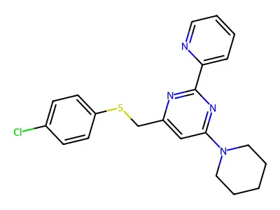 4-(((4-Chlorophenyl)sulfanyl)methyl)-6-piperidino-2-(2-pyridinyl)pyrimidine structure