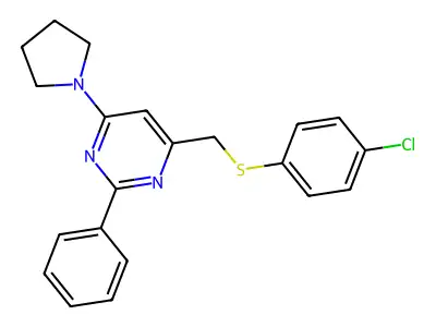 4-(((4-Chlorophenyl)sulfanyl)methyl)-2-phenyl-6-(1-pyrrolidinyl)pyrimidine structure