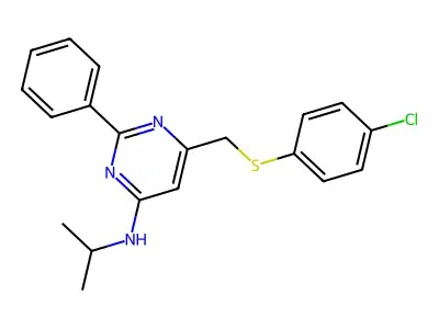 6-(((4-Chlorophenyl)sulfanyl)methyl)-N-isopropyl-2-phenyl-4-pyrimidinamine structure