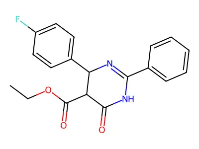 Ethyl 4-(4-fluorophenyl)-6-hydroxy-2-phenyl-4,5-dihydro-5-pyrimidinecarboxylate structure