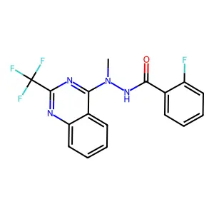 2-fluoro-N'-methyl-N'-[2-(trifluoromethyl)quinazolin-4-yl]benzohydrazide structure