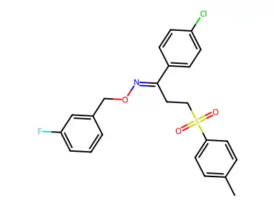 1-(4-chlorophenyl)-N-[(3-fluorophenyl)methoxy]-3-(4-methylphenyl)sulfonylpropan-1-imine structure