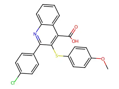 2-(4-Chlorophenyl)-3-[(4-methoxyphenyl)sulfanyl]-4-quinolinecarboxylic acid structure