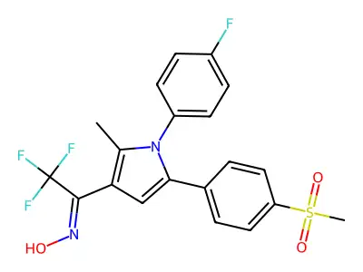 2,2,2-trifluoro-1-{1-(4-fluorophenyl)-2-methyl-5-[4-(methylsulfonyl)phenyl]-1H-pyrrol-3-yl}-1-ethanone oxime structure