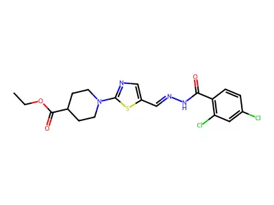 ethyl 1-(5-{[(E)-2-(2,4-dichlorobenzoyl)hydrazono]methyl}-1,3-thiazol-2-yl)-4-piperidinecarboxylate structure