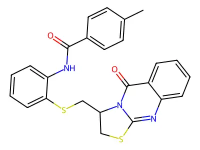 4-methyl-N-[2-[(5-oxo-2,3-dihydrothiazolo[2,3-b]quinazolin-3-yl)methylthio]phenyl]benzamide structure