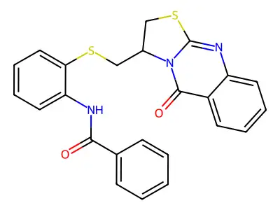 N-(2-{[(5-oxo-2,3-dihydro-5H-[1,3]thiazolo[2,3-b]quinazolin-3-yl)methyl]sulfanyl}phenyl)benzenecarboxamide structure