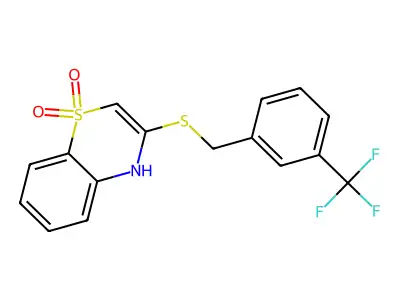 3-{[3-(trifluoromethyl)benzyl]sulfanyl}-1lambda~6~,4-benzothiazine-1,1(4H)-dione structure
