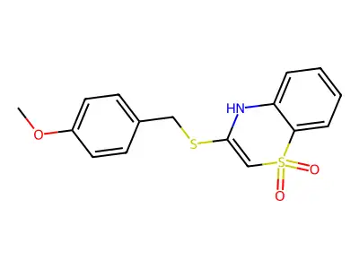 3-[(4-methoxybenzyl)sulfanyl]-1lambda~6~,4-benzothiazine-1,1(4H)-dione structure
