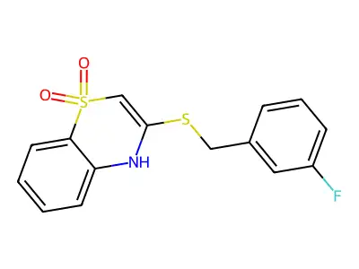 3-[(3-fluorobenzyl)sulfanyl]-1lambda~6~,4-benzothiazine-1,1(4H)-dione structure