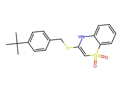 3-{[4-(tert-butyl)benzyl]sulfanyl}-1lambda~6~,4-benzothiazine-1,1(4H)-dione structure