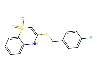 3-[(4-fluorobenzyl)sulfanyl]-1lambda~6~,4-benzothiazine-1,1(4H)-dione structure