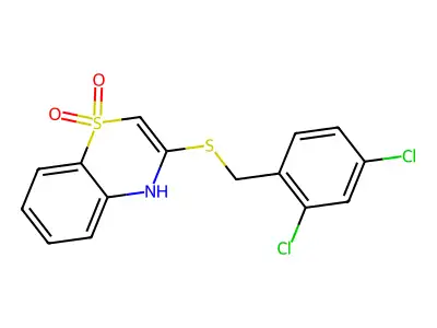 3-[(2,4-dichlorobenzyl)sulfanyl]-1lambda~6~,4-benzothiazine-1,1(4H)-dione structure