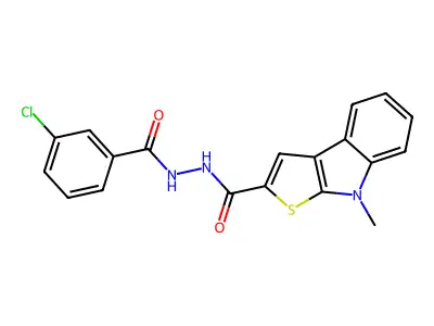 N'-(3-chlorobenzoyl)-8-methyl-8H-thieno[2,3-b]indole-2-carbohydrazide structure