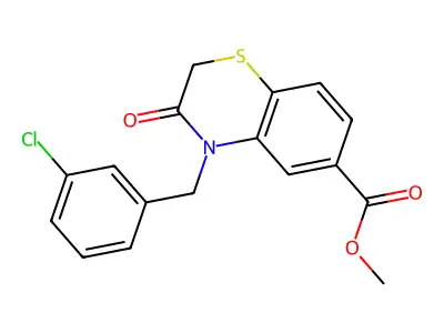methyl 4-(3-chlorobenzyl)-3-oxo-3,4-dihydro-2H-1,4-benzothiazine-6-carboxylate structure