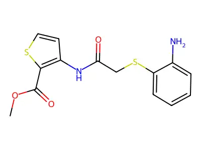 Methyl 3-({2-[(2-aminophenyl)sulfanyl]acetyl}amino)-2-thiophenecarboxylate structure