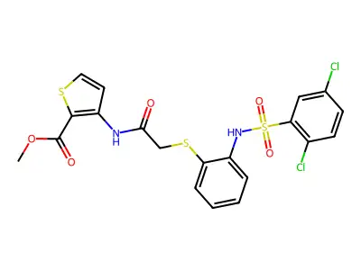 methyl 3-({2-[(2-{[(2,5-dichlorophenyl)sulfonyl]amino}phenyl)sulfanyl]acetyl}amino)-2-thiophenecarboxylate structure