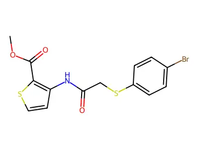 Methyl 3-({2-[(4-bromophenyl)sulfanyl]acetyl}amino)-2-thiophenecarboxylate structure
