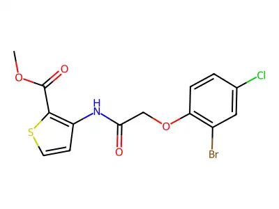 Methyl 3-(2-(2-bromo-4-chlorophenoxy)acetamido)thiophene-2-carboxylate structure