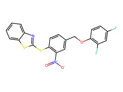 2-({4-[(2,4-Difluorophenoxy)methyl]-2-nitrophenyl}sulfanyl)-1,3-benzothiazole structure