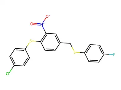 4-Chlorophenyl 4-{[(4-fluorophenyl)sulfanyl]methyl}-2-nitrophenyl sulfide structure