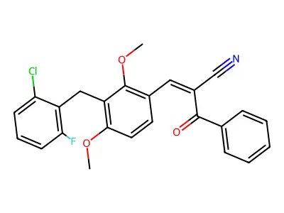 (Z)-2-benzoyl-3-[3-(2-chloro-6-fluorobenzyl)-2,4-dimethoxyphenyl]-2-propenenitrile structure