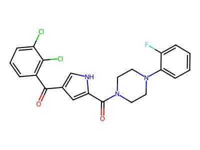 1-[4-(2,3-dichlorobenzoyl)-1H-pyrrole-2-carbonyl]-4-(2-fluorophenyl)piperazine structure