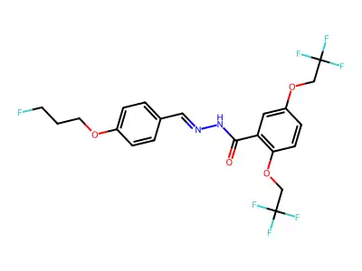 N-[[4-(3-fluoropropoxy)phenyl]methylideneamino]-2,5-bis(2,2,2-trifluoroethoxy)benzamide structure