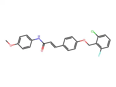 3-[4-[(2-chloro-6-fluorophenyl)methoxy]phenyl]-N-(4-methoxyphenyl)prop-2-enamide structure