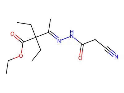 Ethyl 3-[(2-cyanoacetamido)imino]-2,2-diethylbutanoate structure