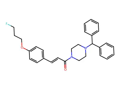 1-(4-benzhydrylpiperazin-1-yl)-3-[4-(3-fluoropropoxy)phenyl]prop-2-en-1-one structure