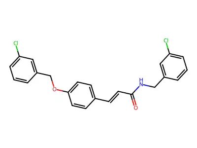 3-[4-[(3-chlorophenyl)methoxy]phenyl]-N-[(3-chlorophenyl)methyl]prop-2-enamide structure