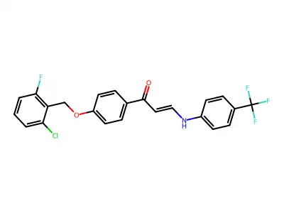 (E)-1-{4-[(2-chloro-6-fluorobenzyl)oxy]phenyl}-3-[4-(trifluoromethyl)anilino]-2-propen-1-one structure