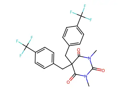 1,3-dimethyl-5,5-bis[[4-(trifluoromethyl)phenyl]methyl]-1,3-diazinane-2,4,6-trione structure