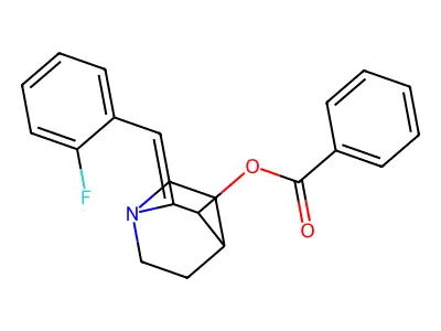 [2-[(2-Fluorophenyl)methylidene]-1-azabicyclo[2.2.2]octan-3-yl] benzoate structure