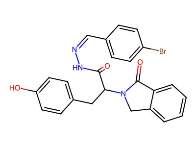 N-[(4-bromophenyl)methylideneamino]-3-(4-hydroxyphenyl)-2-(3-oxo-1H-isoindol-2-yl)propanamide structure