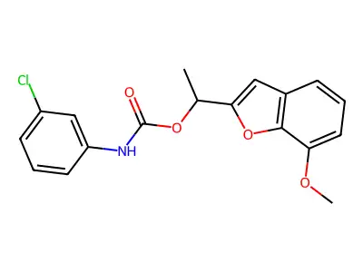 1-(7-methoxy-1-benzofuran-2-yl)ethyl N-(3-chlorophenyl)carbamate structure