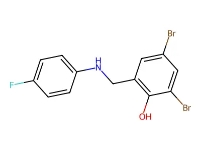 2,4-Dibromo-6-[(4-fluoroanilino)methyl]benzenol structure
