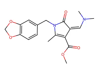 methyl 1-(1,3-benzodioxol-5-ylmethyl)-3-[(Z)-(dimethylamino)methylidene]-5-methyl-2-oxo-1,2-dihydro-3H-pyrrole-4-carboxylate structure