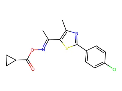 [1-[2-(4-chlorophenyl)-4-methyl-1,3-thiazol-5-yl]ethylideneamino] cyclopropanecarboxylate structure