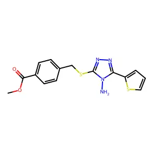 methyl 4-({[4-amino-5-(2-thienyl)-4H-1,2,4-triazol-3-yl]sulfanyl}methyl)benzenecarboxylate structure