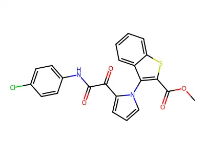 methyl 3-{2-[2-(4-chloroanilino)-2-oxoacetyl]-1H-pyrrol-1-yl}-1-benzothiophene-2-carboxylate structure